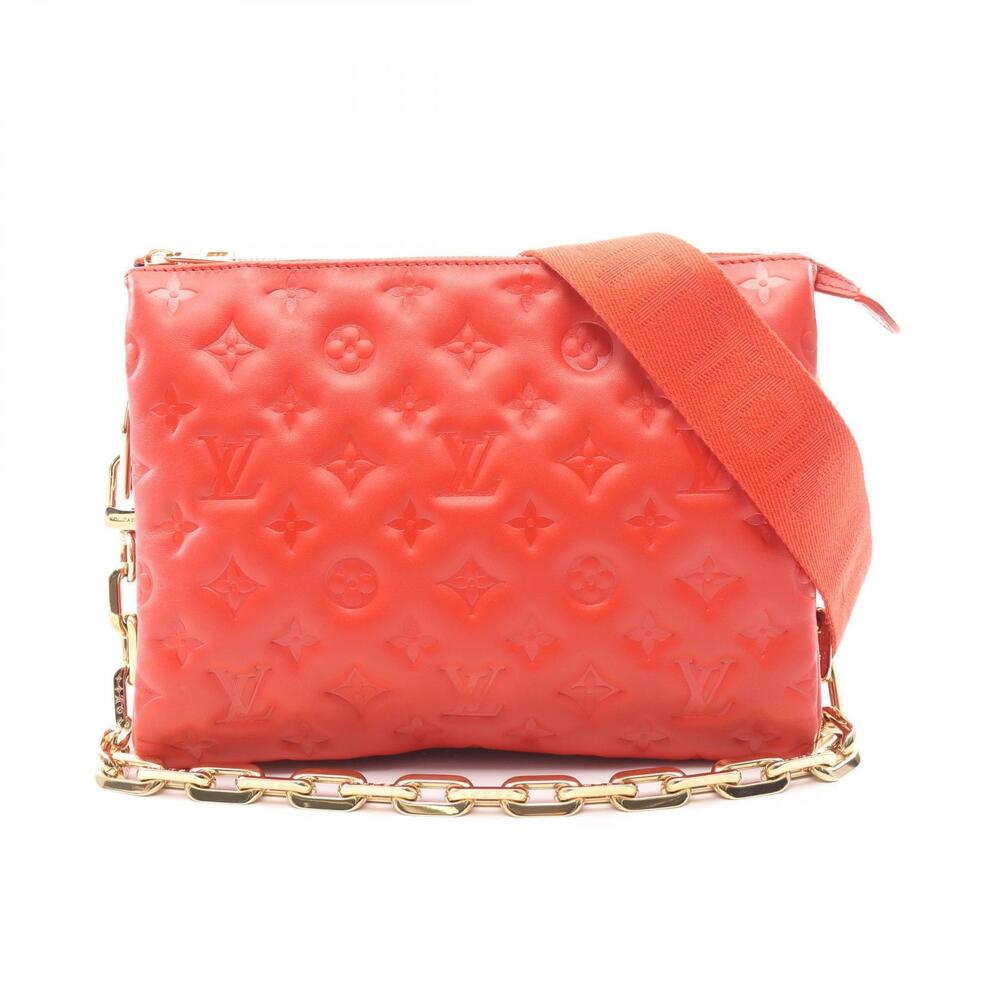 Louis Vuitton Coussin Shoulder Bag Leather Monogram Embossed Red